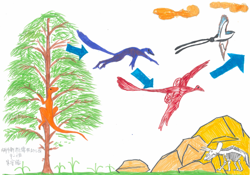 飞向蓝天的恐龙绘制图片